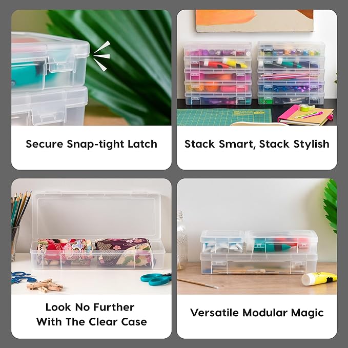 IRIS USA Clear Storage Cases, 6-Pack, |Made in USA|, Plastic Bead Organizing Containers with Snap Lid for Arts, Crafts, Ephemera, Stickers, & Dance Cheer, Clear - Large