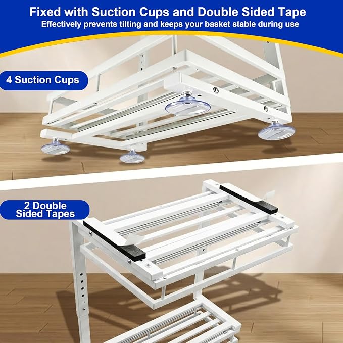 2 Pack Under Sink Organizer, 2-Tier Metal Shelf, White | Carbon steel 2-tier set, ball-bearing slides, adjustable height, no-drill setup, for kitchen and bathroom cabinets
