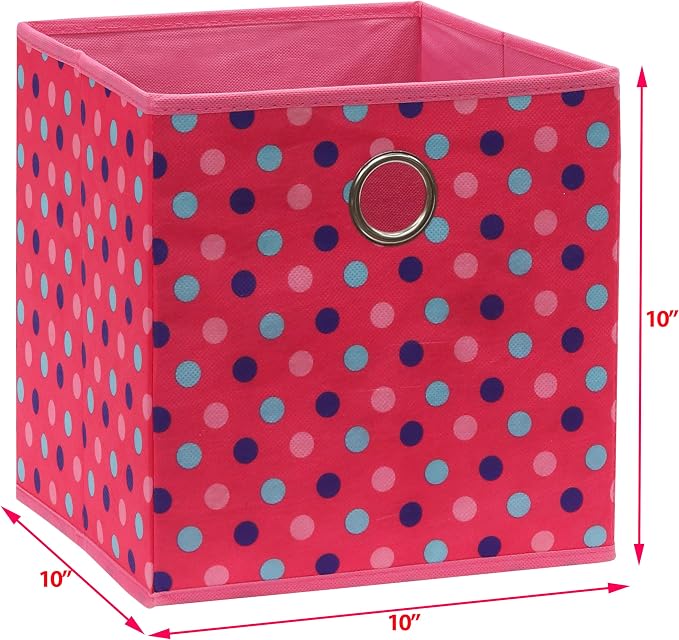 Simple Houseware 10-Inch Collapsible Fabric Cube Storage Bin with Handles, Printed Design, 6 Pack, Pink