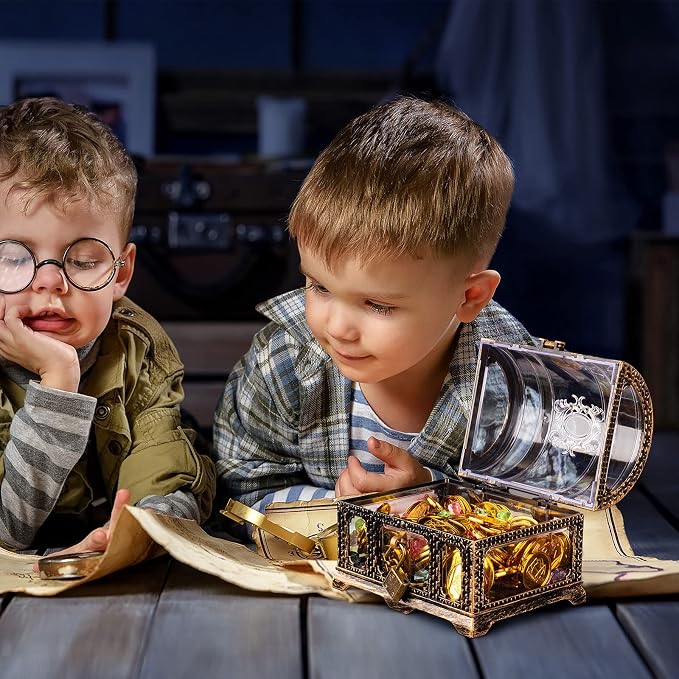 Kids Transparent Antique Pirate Treasure Chest,Plastic Treasure Chest for Pirate Party
