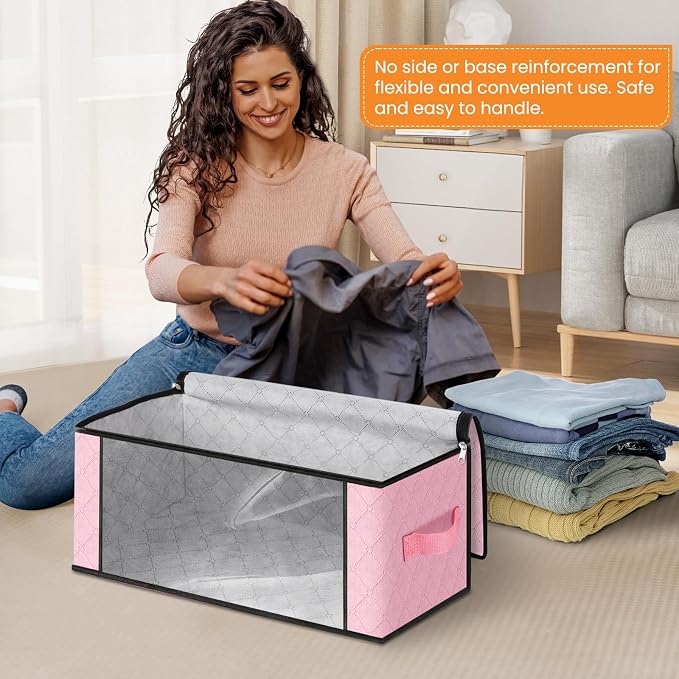 Fab totes 35L Closet Organizers and Storage, Foldable Under Bed Storage Containers, Storage bags for Organizing Bedroom, Closet, Clothing,Organization with Handle (8 Pack,Pink)
