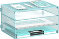 DALTACK 3 Tier Letter Tray Paper Organizer for Desk, Mesh Metal Desk File Organizer with Sliding Trays for Letter/A4 Paper, Mail, Bills & Folders, Blue