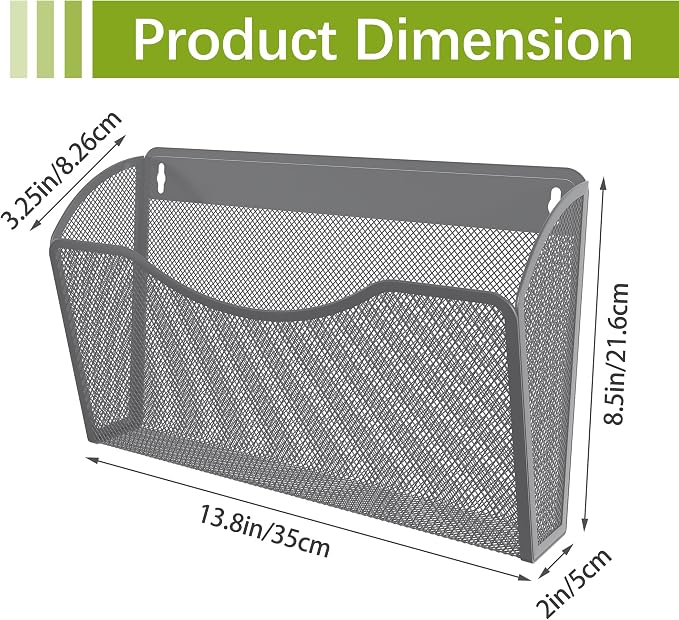 EasyPAG Wall File Organizer, Metal Mesh Hanging File Folder Holder for Letter/A4 Size Folders, Vertical Wall Mount Mail Sorter for Office Paperwork, Classroom, Silver