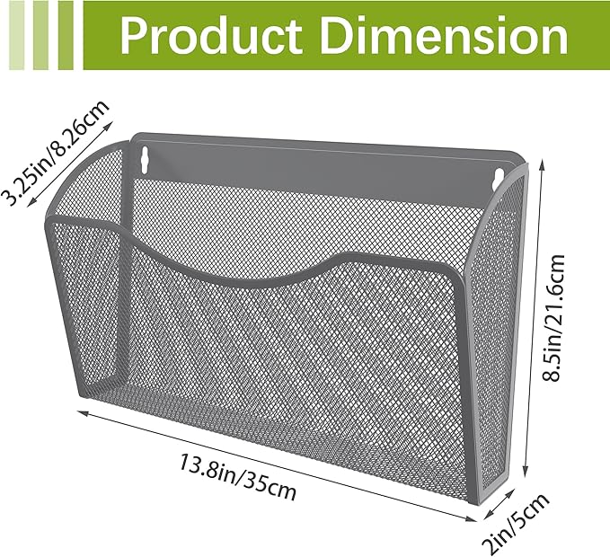 EasyPAG 6 Pack Wall File Organizer, Metal Mesh Hanging File Folder Holder for Letter/A4 Size Folders, Vertical Wall Mount Mail Sorter for Office Paperwork, Classroom, Silver