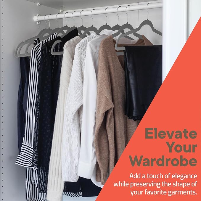 Gray Velvet Hangers 10 Pack – 360° Swivel Hook, Non-Slip and Space Saving Hangers, Heavy-Duty 11 lbs Weight Capacity - Smooth Velvet Finish for Crease-Free Clothes and Effortless Closet Organization