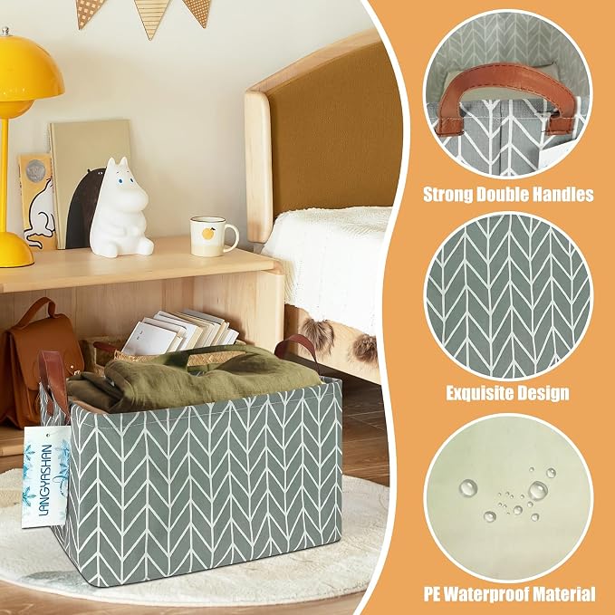 Rectangular Collapsible Grey Point Storage Basket Nursery Organizer | Storage Bin Foldable Canvas with Handles for Organizing Home Kitchen Children Toys Office Closet Shelf Baskets