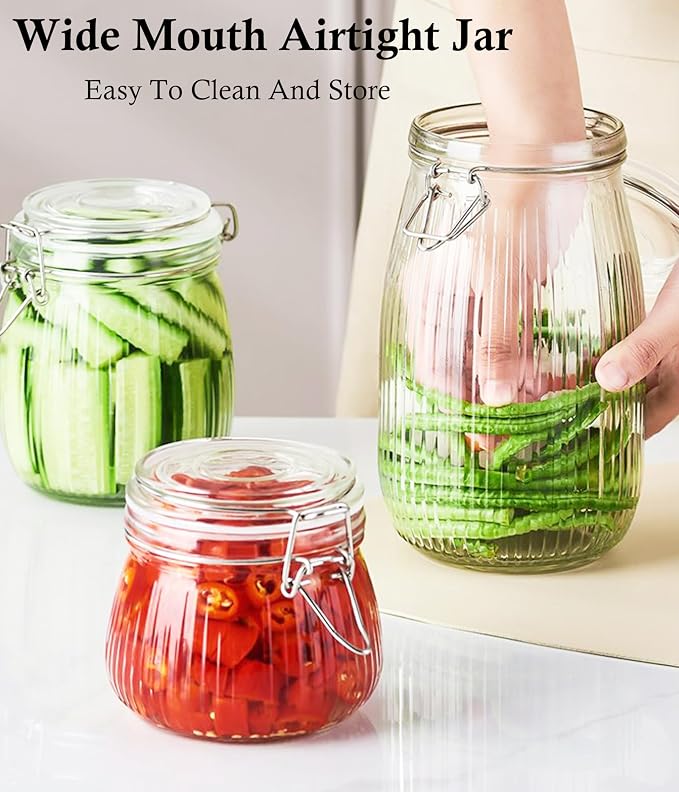 24 OZ Glass Jars With Clamp Lids Airtight Wide Mouth Storage Jars Sealed Canisters Food Containers For Kitchen Pantry Fruit Refrigerator Sugar Nuts Preserves Tea Coffee Beans 3 Set
