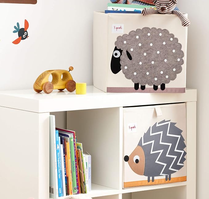 3 Sprouts Toy Storage Cube Bin, Foldable Storage Box, Sheep | Foldable organizer, Playroom or nursery toy storage, Cube shelf compatible, Toys books clothes storage, Folds flat