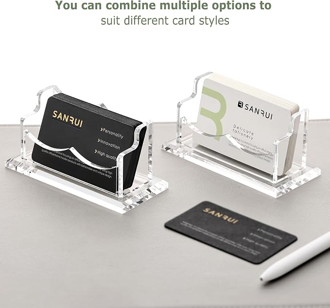 SANRUI 2 Pack Acrylic Business Card Holder for Desk, Clear Horizontal Name Card Stand for Women and Men, Desktop Organizer Display for Office Home Exhibition -120 Card Capacity