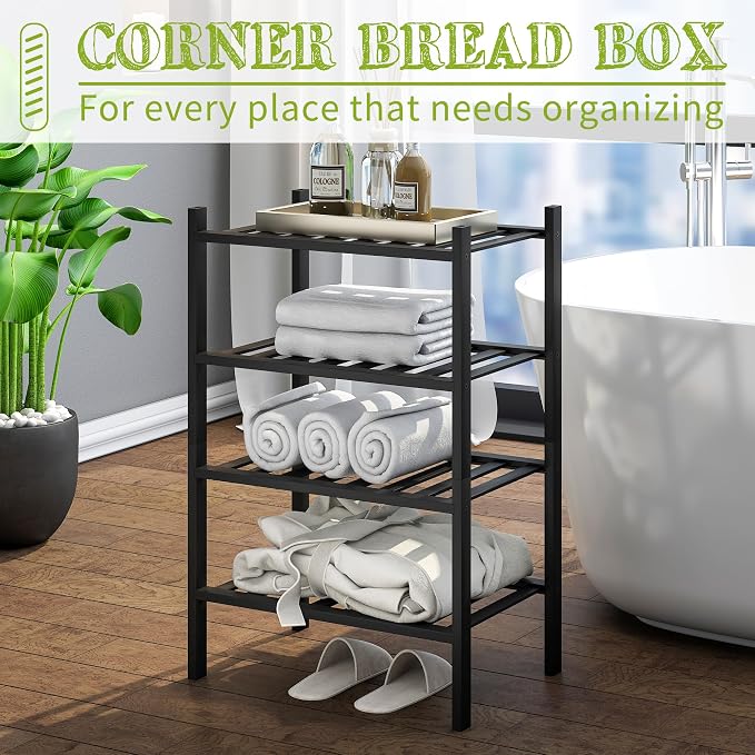 BMOSU 4-Tier Bamboo Small Shoe Rack Premium Stackable Shoe Shelf Storage Organizer for Hallway Closet Living Room Entryway Organizer (Black Bamboo)