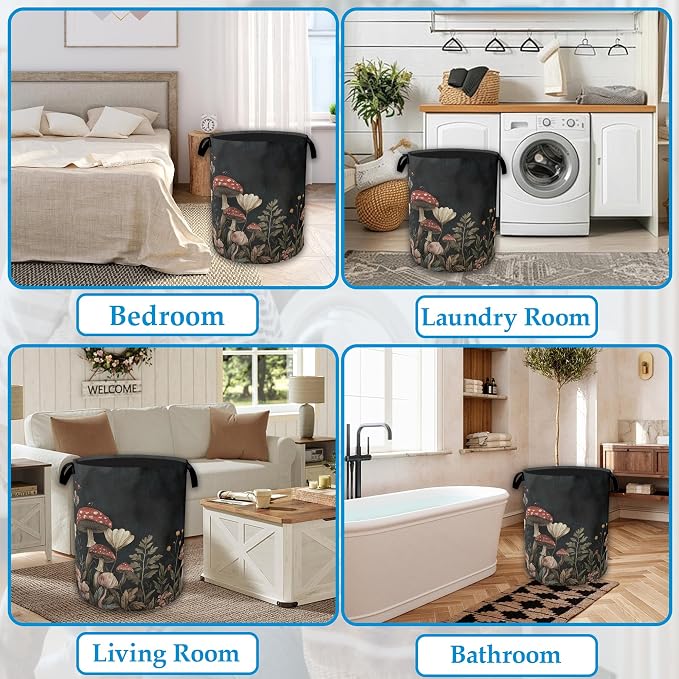 Mushrooms Forest Laundry Basket Collapsible Laundry Hamper, Oxford Cloth Storage Bin for Room/Bathroom/Bedroom/Dormitories 16" X 20.8"