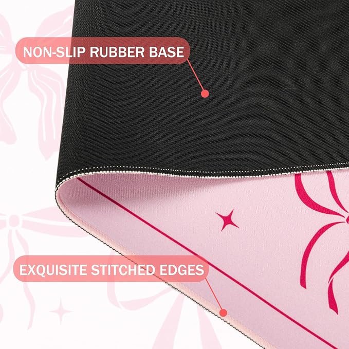 L-SPOUTTO Pink Bow Desk Mat for Keyboard and Mouse,Cute XXL Large Mouse Pad | Non-Slip Keyboard Pad Waterproof Girly Desktop Mat for Laptop Computer Work Game Home Office-Pink Ribbon