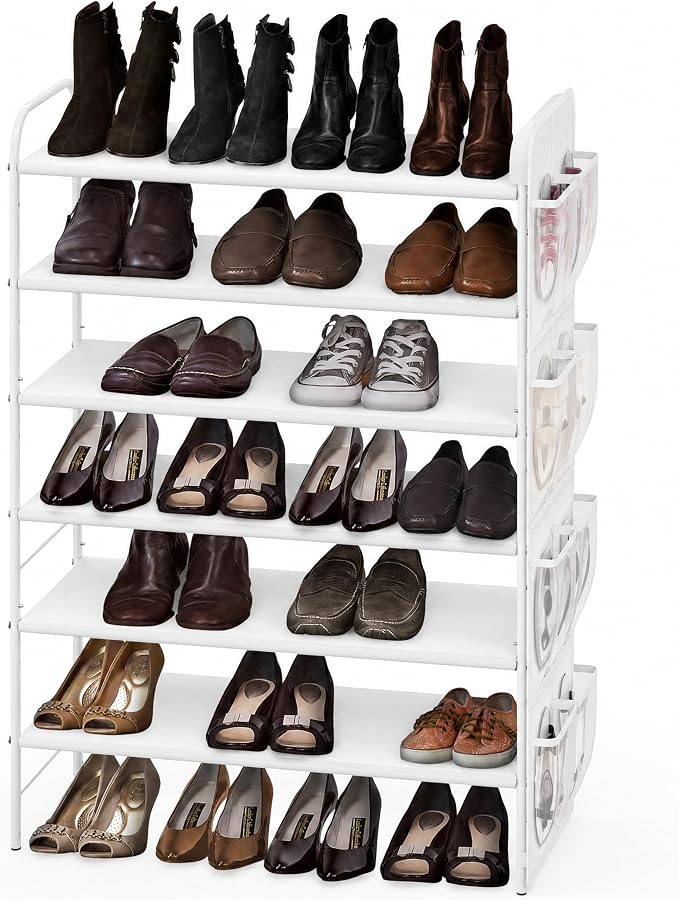 Simple Houseware 6-Tier Shoe Rack Storage Organizer w/Side Hanging Bag, White