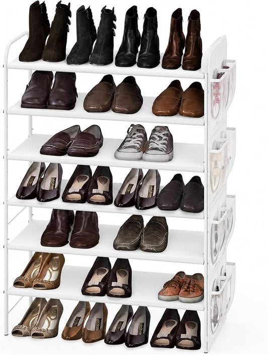 Simple Houseware 6-Tier Shoe Rack Storage Organizer w/Side Hanging Bag, White