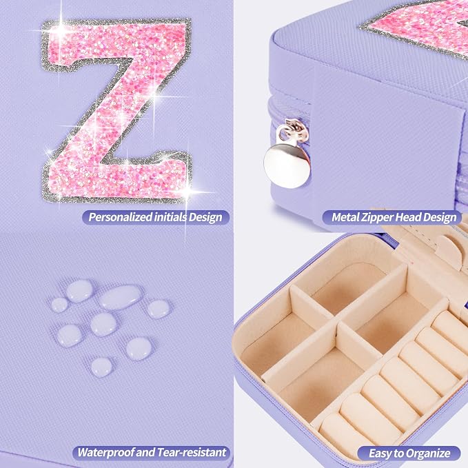 Uygafly Personalized Jewelry Case for Women Girls - Fashion Mini Jewelry Boxes - Trendy Travel Jewelry Organizer with Initials Letter - Teen Gifts | Lavender,Z