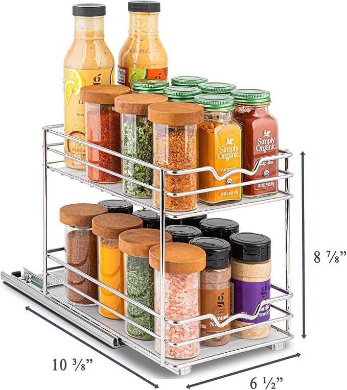 Pull Out Cabinet Organizer for Spices, Cans 6-1/2"W x 10-3/8"D x 8-7/8"H | Heavy Duty with Lifetime Limited Warranty, Pull Out Spice Rack, Cabinet Pull Out Shelf for Cans, Dishes, Etc, Easy to Reach