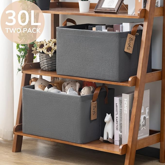 CHICVITA Storage Baskets Large Storage Bins for Organizing, Clothes Storage Bins, Closet Organizers and Storage, Small Laundry Basket for Shelves, 16 ¾" L x 11" W x 9 ¾" H, Grey, 2-Pack