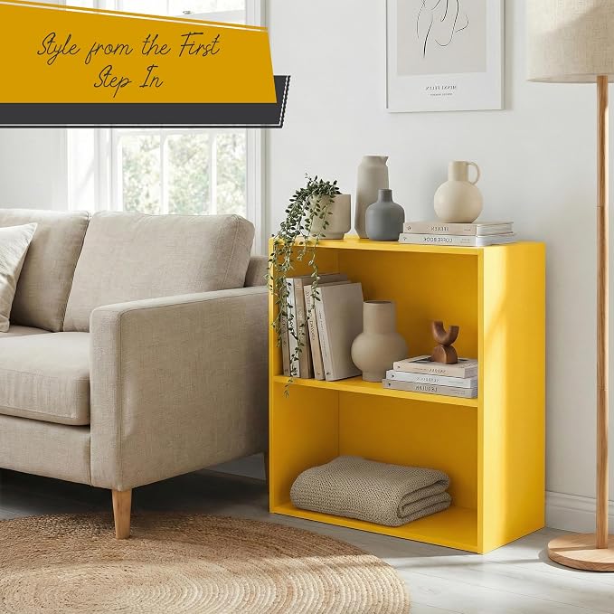KB Designs - Tony 2-Tier Modern Bookcase with Open Storage Shelves for Kids’ Rooms, Playrooms, or Home Offices – Compact Colorful Bookshelf Organizer