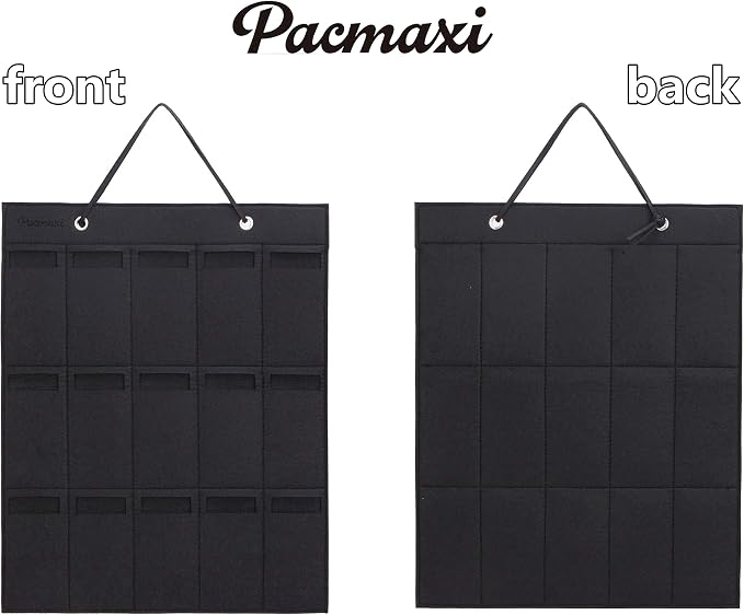 PACMAXI Sunglasses Storage Organizer, Wall Pocket Mounted by Sunglasses, Hanging Eyeglasses Storage Holder, Eyewear Display. (Black, 15 Slot)