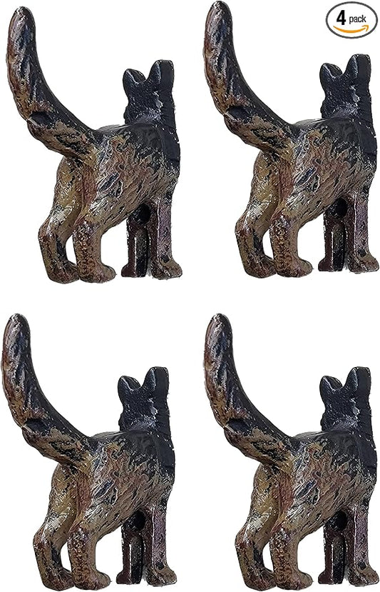 Lulu Decor, Cast Iron German Shepard Dog Tail Hooks (4 Dog Tail Hooks)
