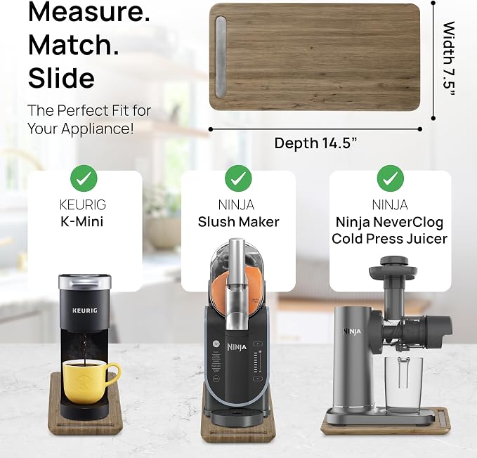 Ibyx Elegant Appliance Slider - Sliding Tray for Coffee Maker & Heavy Kitchen Appliances, Easy Slide, Made of Premium Bamboo, Space-Saving Kitchen Organizer, 40 lb Capacity, Brown - 7.5 x 14.5 Inch