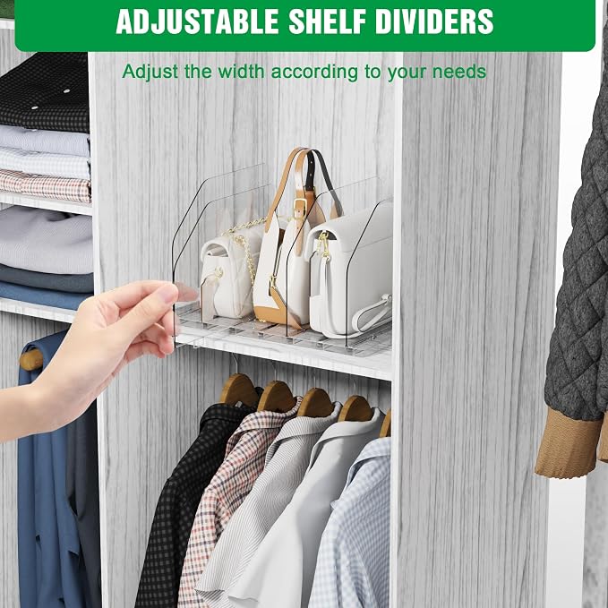 Bag & Purse Organizer for Closet, 2 Sets Adjustable Clear Handbag Storage Shelf, Plastic Clutch Dividers for Closet Organizers and Storage-Keep Purses upright (2 Sets)