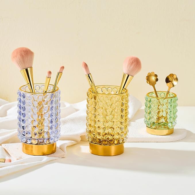 Makeup Brush Holder Organizer,Toothbrush Holders,Desk Pen Pencil Holder,Multifunctional Vintage Glass Brush Cup(A38-5-US/Green/S)