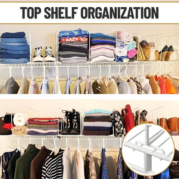 Evelots Tall Wire Shelf Dividers -8 Pack- Closet Storage & Organization for Office/Pantry/Garage Shelf Separator - Easy Clip-No Tool - Solid Coated Steel