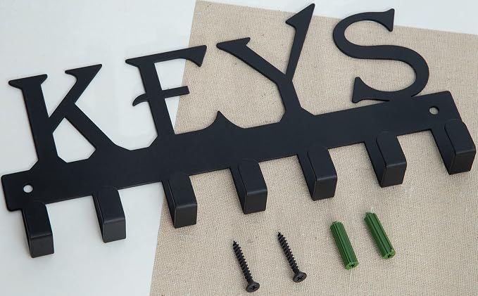 FairyCity Keys Holder for Wall Metal Vintage Keys Hook-25cm*12.8cm Home Decor Key Hanger Decorative with 7 Hooks,Black…