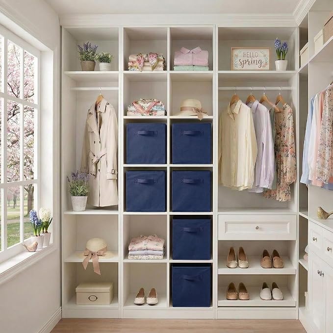 ShellKingdom Storage Bins, Foldable Fabric Storage Cubes and Cloth Organizer Drawer for Closet and Toys, 6 Pack (Dark Blue)