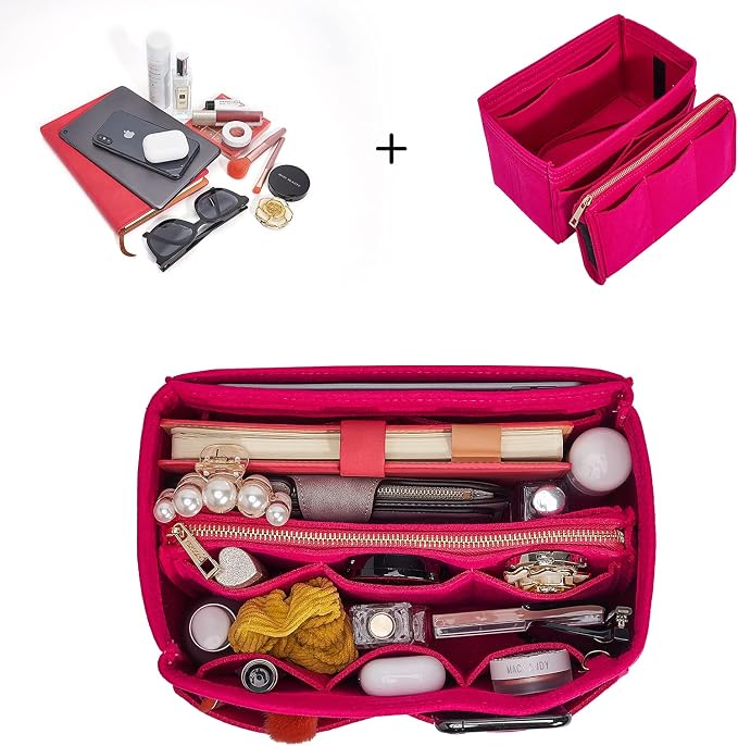 Vercord Felt Organizer Insert For Purse Handbag Tote Bag In Bag Inside Shaper Divider Neo Rose Large