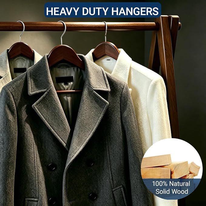 Amber Home 30 Pack Walnut Wooden Coat Hangers, Vintage Wood Suit Hangers with Non-Slip Pant Bar, Clothes Hangers for Closet Organization, Shirts, Jackets, Dresses, and Pants (Retro, 30)