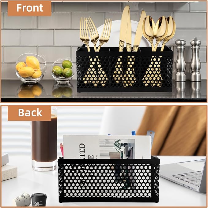 Utensil Caddy, Silverware Caddy for Party, Metal Silverware Holder, Silverware Organizer Countertop, Cutlery Storage for Kitchen Party- Black