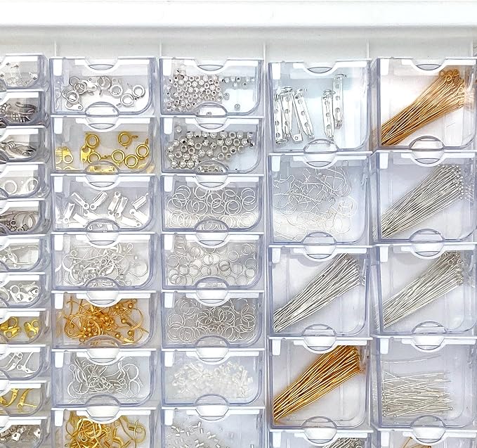 Bead Storage Solutions Elizabeth Ward Plastic See-Through Stackable 1,111 Piece Gold/Silver Assorted Costume Jewelry Findings Tray Bead Organizer
