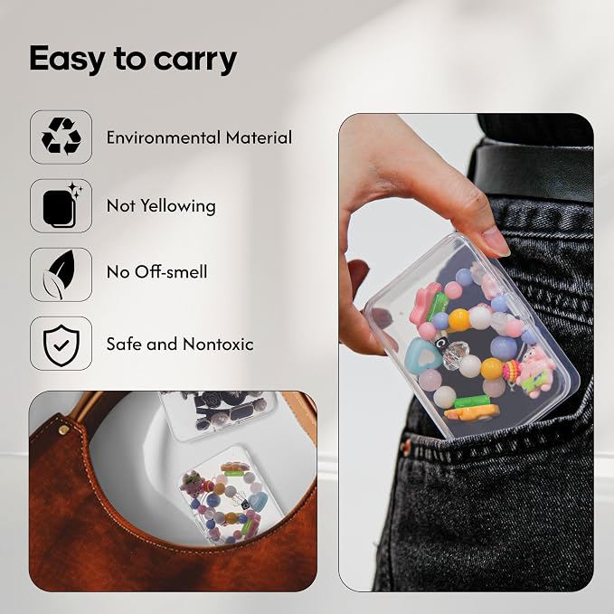 zoeynex Medium Plastic Organizer Boxes, 12 Clear Containers with Hinged Lids, for Beads, Jewelry, Crafts, Electronics, Hardware, School Supplies (32 Labels)