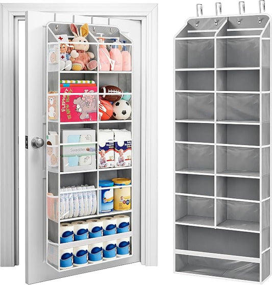 JARLINK Over the Door Organizer Storage, 5-Tier Extra Large Hanging Storage with 10 Mesh Pockets, 100 lbs Capacity Behind Door Storage for Bedroom, Bathroom, Pantry, Nursery, (Grey)