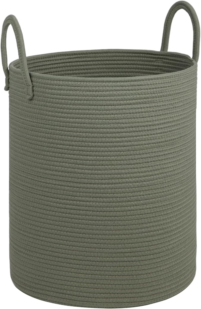 Large Laundry Basket,Laundry Hamper,15''x18'' Cotton Rope Storage Basket with Handles,baby hamper,Nursery Blanket Storage Living Room,toy basket,kids laundry(Green)