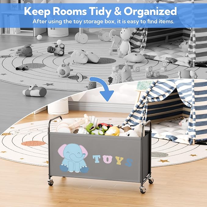 GRANNY SAYS Toy Box for Boys Girls, Extra Large Toy Chest Storage with Wheels, Metal Kids Toy Storage Organizer for Living Room Storage, 135L Toy Bins for Kids Organizer Stuffed Animals, Grey