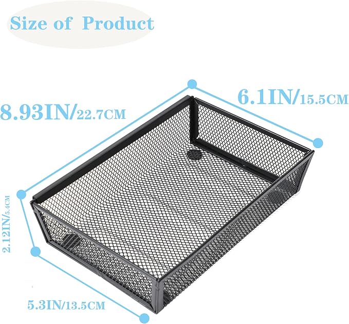Mesh Tray Kitchen Drawer Utensil Cutlery Tray Office Supplies with Inter-locking Arm Drawer Dividers Organizer for Silverware, Flatware, Home,Office, School,Bedroom(9＂X6＂4pack) Black