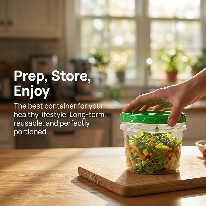 EONJOE 32oz Plastic Freezer Food Leftovers Containers with Lids, 12pcs | Reusable ,Airtight & BPA-free for fresh food. Dishwasher/freezer safe, perfect for daily meal prep, portion control