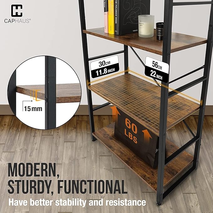 CAPHAUS 2 Tier Small Bookshelf, 24 Inch Width Free Standing Shelf, Bookcase Shelf Storage Organizer, Industrial Book Shelves for Home Office, Living Room, Rustic Oak Vintage Shelves & Metal Frame