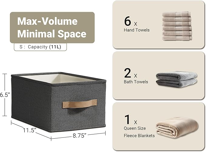 LayerSpace 3 Pack Fabric Storage Bins for Shelves | 11.5x8.75x6.5in Storage Baskets | Fabric Closet Organizers and Storage Bins with Handles Home Organization| Linen Clothes Bins | Black