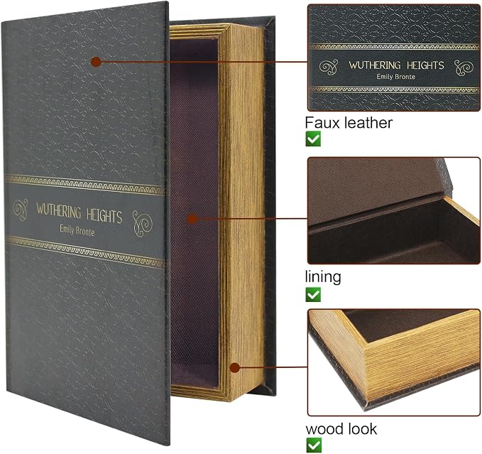 PACOLO Decorative Book Boxes, Faux Wood cover Storage for Hidden Jewelry, Money, and Cash (Wuthering Heights)
