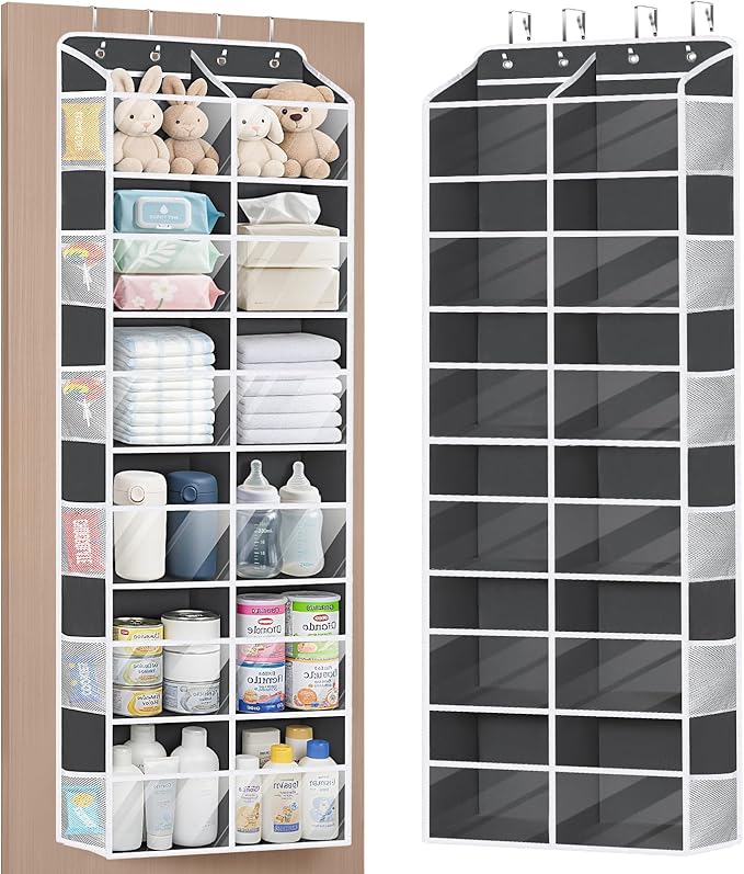 Univivi Over The Door Organizer, 6 Tiers Behind Door Storage with Clear Deep Pockets Hanging Organizer for Closet, Bedroom, Nursery, Bathroom and Sundries (Dark Grey)