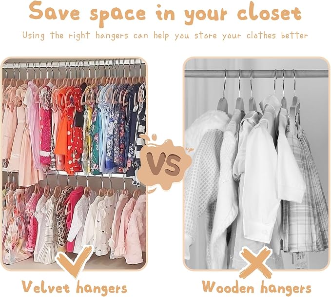 GOSCHE Baby Velvet Hangers 50 Pack, Durable Toddler Hangers for Closet, 12.8 inch Cute Kid Hanger, Premium Velvet Children Hanger for Infant, Non-Slip, Cream