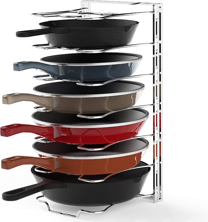 Simple Houseware 7 Adjustable Compartments Pot and Pan Organizer Rack Lid Holder, Chrome