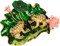 QIFU Hand Painted Enameled Frog with Lotus Decorative Hinged Jewelry Trinket Box Unique Gift for Home Decor