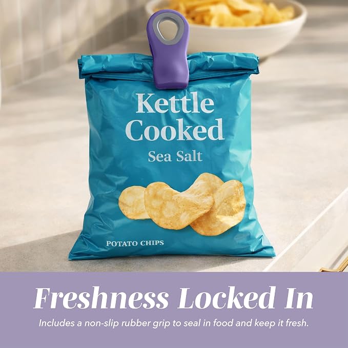 COOK WITH COLOR Bag Clips with Magnet- Food, Chip, Bag Clips for Food Storage with Airtight Seal Grip for Bread, Snack and Food Bags (Lavender, Pack of 20)