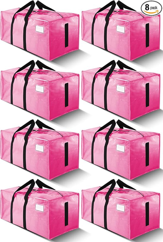 HOMESURE Supports 200lbs Heavy Duty Moving Bags - Strong Zipper & Wrap-Around Handles - Water-Resistant Storage Totes, Durable Alternative to Moving Boxes - 8 Pack - Pink