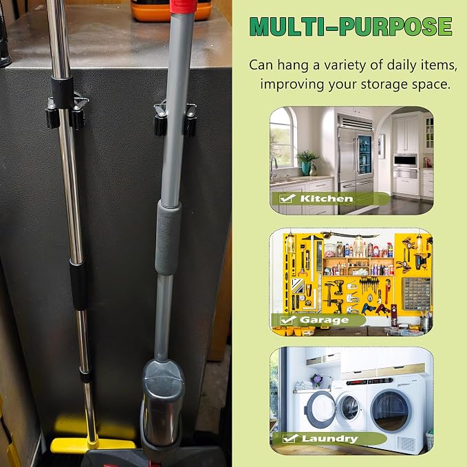 ULIBERMAGNET Magnetic Mop Broom Holder,6 Pack Heavy Duty Movable Magnetic Broom Holder Rack,Anti-slip Wall Mounted Utility Storage Mop Shovel Hanger for Garage, Kitchen, Laundry, Garden